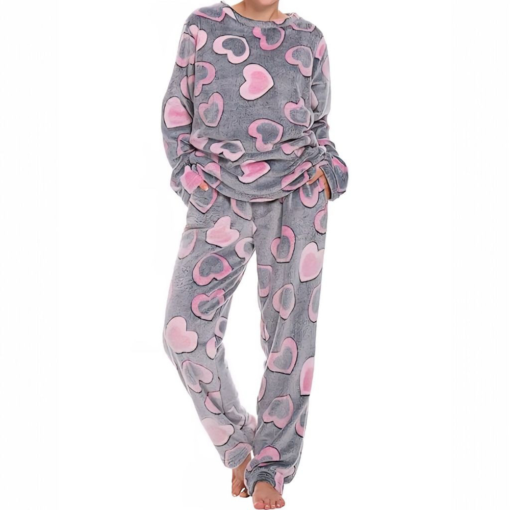 MissShorthair Large Grey Pink Heart Fleece Pajama Set - Picture 15 of 15